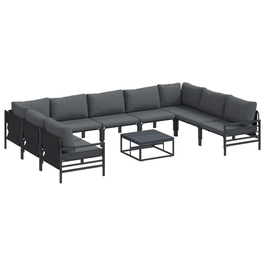 vidaXL Garten-Sofa-Set 10-teilig aus pulverbeschichtetem Stahl in Anthrazit mit Polstern - Bild 2