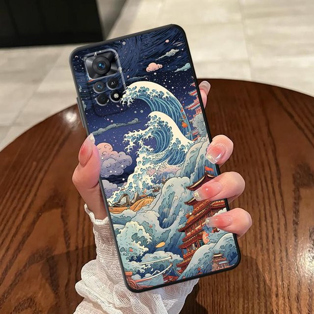 Weiche Handyhülle mit Cartoon Ozean Tsunami Design für Xiaomi Redmi Note Serie in Schwarz - Bild 1