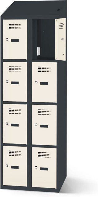 rotstahl Fächerschrank mit Ladefunktion und 8 Fächern in Weiß mit anthrazitgrauem Korpus, B: 80 cm, H: 200 cm - Bild 1