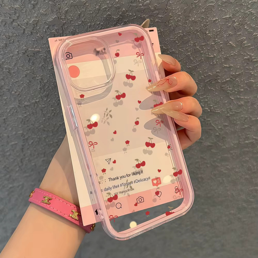 Stoßfeste transparente Handyhülle mit Kirschblüten-Design für iPhone 11 bis iPhone 17 Pro Max in Schwarz und Transparent - Bild 3