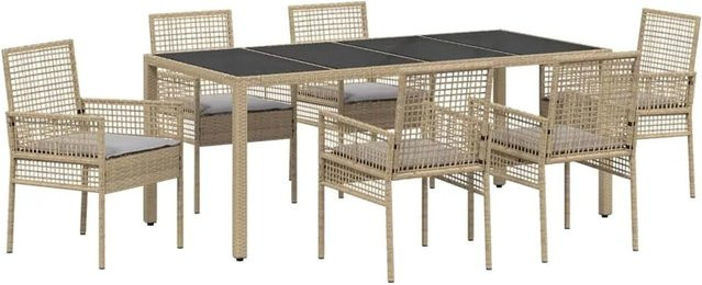 vidaXL Garten Essgruppe 7-teilig aus Poly Rattan und Glas in Beige mit modernem Design - Bild 1