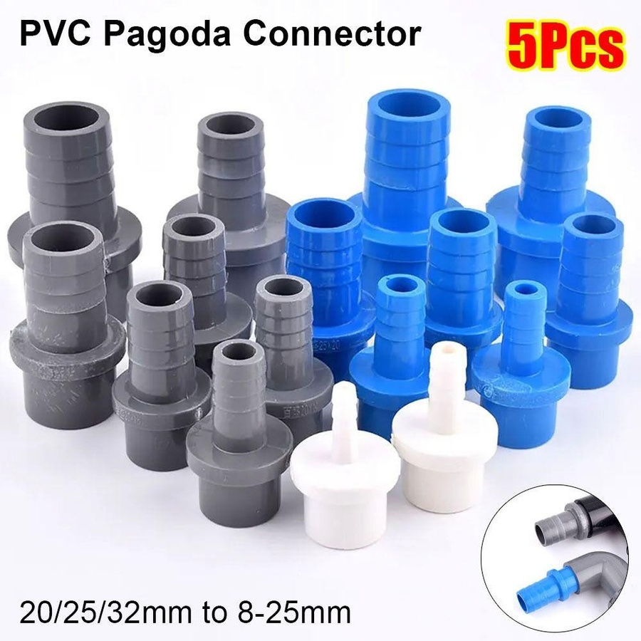 5 Stück Schlauchverbinder von pinxingwen in Grau für Aquarium und Fischbecken, verschiedene Größen 20 mm bis 32 mm auf 8 mm bis 25 mm - Bild 1