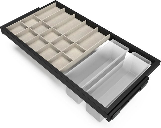 Emuca Organizer-Set für Kleiderschränke mit Schubladen, Hilfsablage und Soft-Close-Führungsrahmen, verstellbar, Breite: 90 cm, Farbe: Steingrau - Bild 1