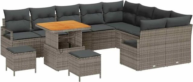 vidaXL Garten-Sofa-Set 12-tlg. in Grau mit Kissen und Stauraumfunktion - Bild 1