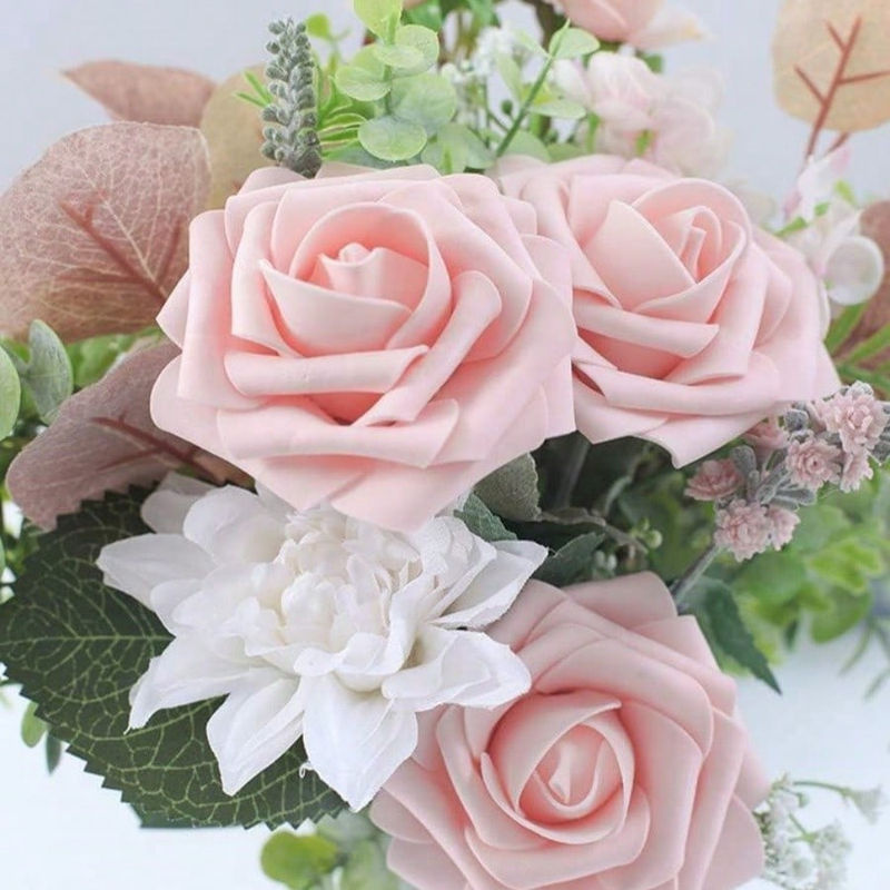25 Stück Künstliche Rosen von chenxiaogang in Weiß, Elfenbeinfarbene Schaumrosen mit Stielen für DIY Hochzeitsstrauß und Dekoration - Bild 2