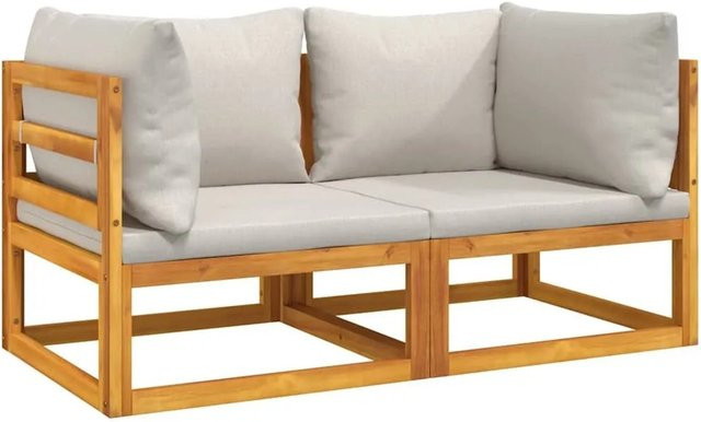 vidaXL Modular-Ecksofa Set aus Akazien-Massivholz in Grau mit hellgrauen Kissen - Bild 1