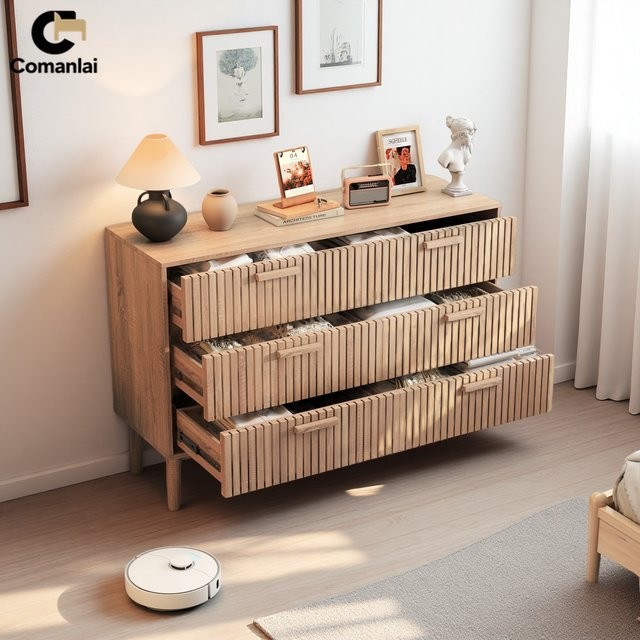 Comanlai Holzkommode Sideboard in Braun im skandinavischen Design mit 6 Schubladen für Wohnzimmer, Schlafzimmer oder Küche - Bild 1