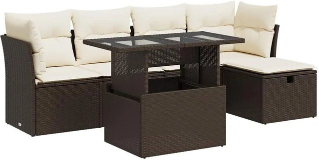 vidaXL 6-teilige Garten-Sofagarnitur in L-Form aus braunem Poly-Rattan mit wetterfesten Kissen und pulverbeschichtetem Stahlgestell - Bild 1