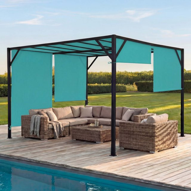 MCW Pergola Beja Garten Pavillon Terrassenüberdachung mit Schiebedach in Türkis-Blau B/T: 400 x 400 cm - Bild 1