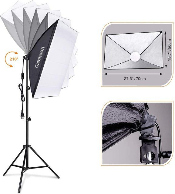 Camnoon Studio Fotografie-Lichtset mit 85 W zweifarbigem LED-Licht (3000 K-6000 K) und Softbox (50 x 70 cm) - Bild 1