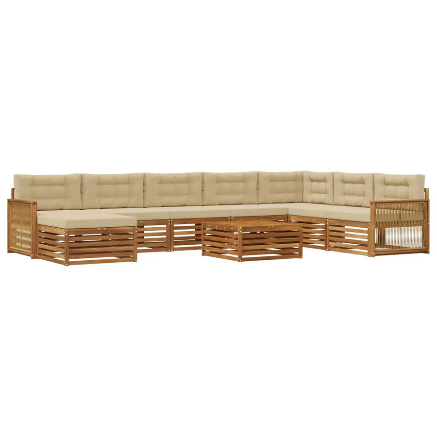 vidaXL Outdoor-Sofagarnitur aus Massivholz Akazie mit 9 Teilen in Natur-Beige und wetterfesten Polstern - Bild 2