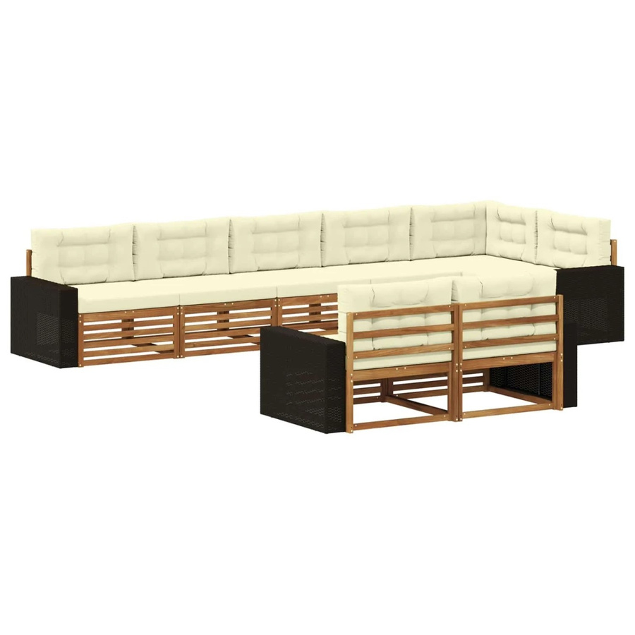vidaXL Outdoor-Sofagarnitur aus Akazienholz in L-Form mit 8 Kissen in Beige und Natur - Bild 2