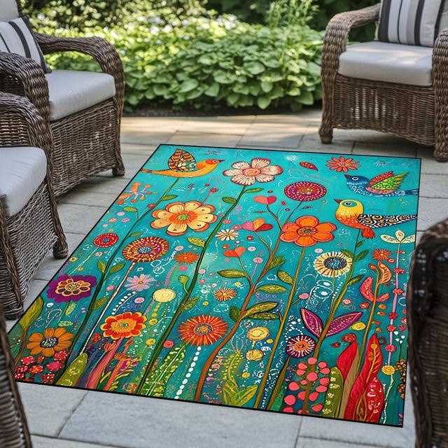 Karpetti Vintage Floral Teppich mit Blumen- und Vogelmuster, Mehrfarbig, B/T: 120 x 160 cm - Bild 1