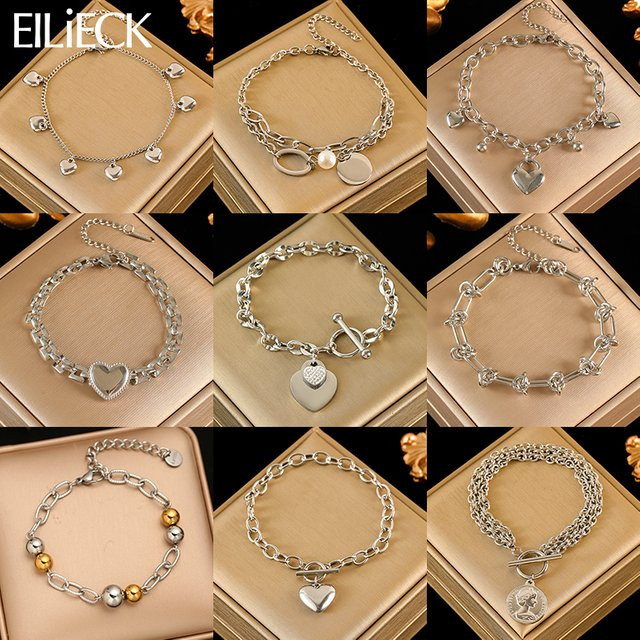EILIECK Armband, Edelstahl, Silber, Perle, Herz, Damen - Bild 1