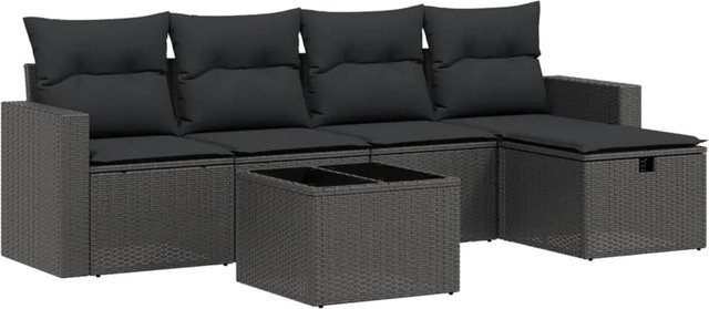 vidaXL 6-tlg Garten-Sofagarnitur aus Poly-Rattan in Schwarz mit UV-beständigen Kissen und pulverbeschichtetem Stahlgestell - Bild 1