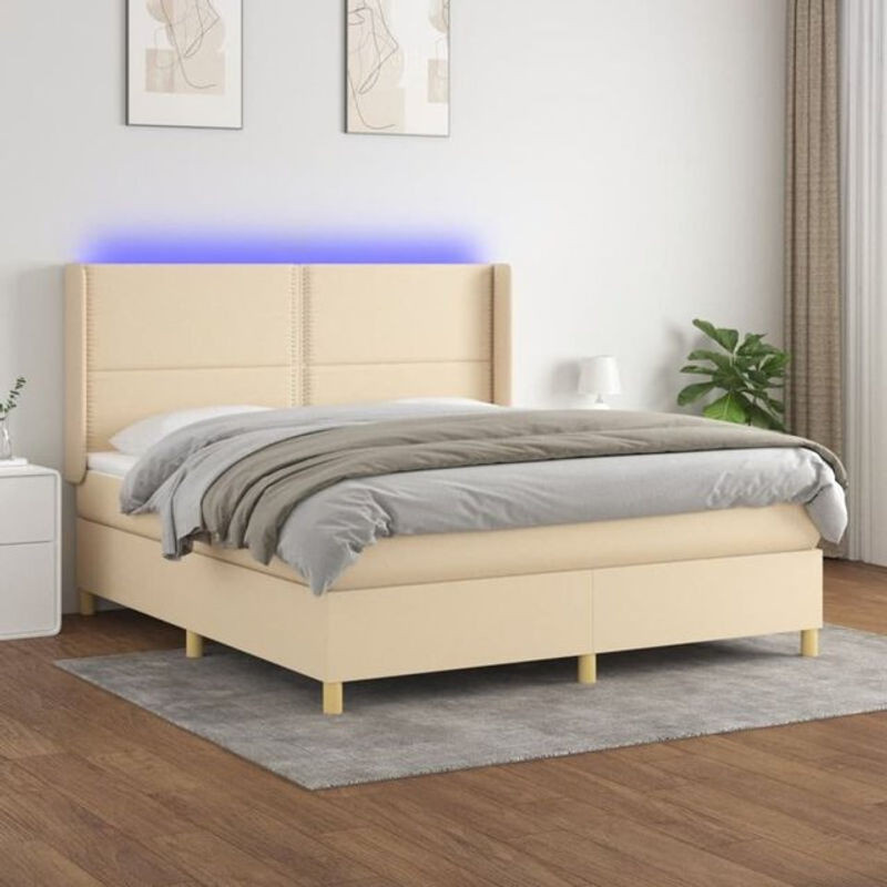 Vidaxl Boxspringbett mit Matratze in Beige aus Stoff, Modernes Polsterbett, B/T/H: 180 x 200 x 118 cm - Bild 1