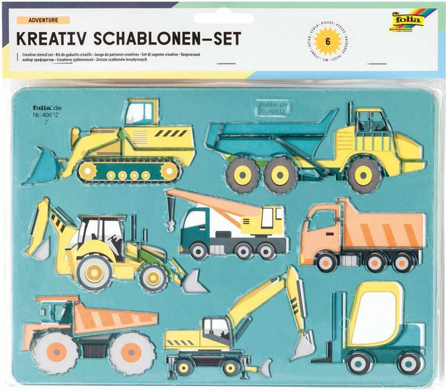 folia Adventure Kreativ-Schablonenset Fahrzeuge 6-teiliges Set - Bild 1