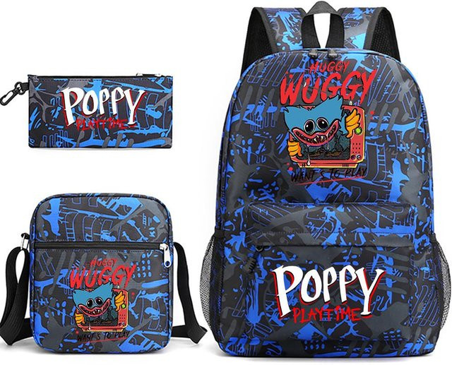 3-teiliges Schulrucksack-Set in Blau aus Oxford-Stoff mit großem Fassungsvermögen inklusive Federmäppchen und Schultergurt - Bild 1