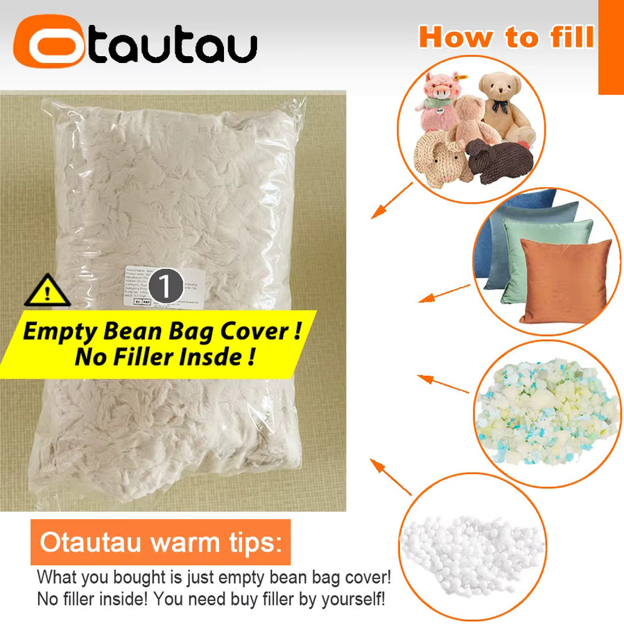 OTAUTAU Sitzsack aus Kunstfleece als Pouf-Bezug und Fußhocker JD040 in Beige und Weiß ohne Füllung - Bild 2