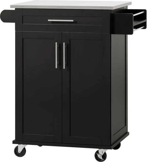 SoBuy Küchenwagen FKW110-SCH mit Arbeitsplatte aus Edelstahl und Rollen, Schwarz, B/T/H: 80 x 90 x 46 cm - Bild 5