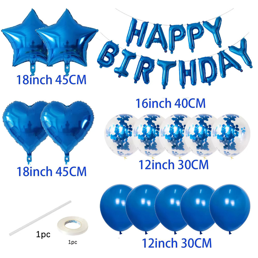 15-teiliges Set Geburtstag Luftballons Alles Gute Zum Geburtstag in Blau mit Folienballons und Latexballons zur Partydekoration - Bild 3
