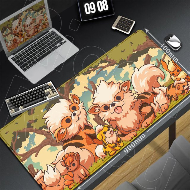 Schreibtischunterlage Pokemon Growlithe und Arcanine mit HD-Druck, Mauspad für Gaming-Laptop und Tastatur, Multicolor, Breite: 90 cm, Tiefe: 40 cm - Bild 1