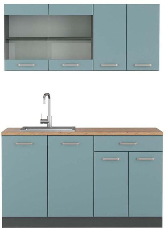 Vicco Singleküche R-Line Küchenzeile in Blau-Grau und Anthrazit mit Breite: 140 cm - Bild 1
