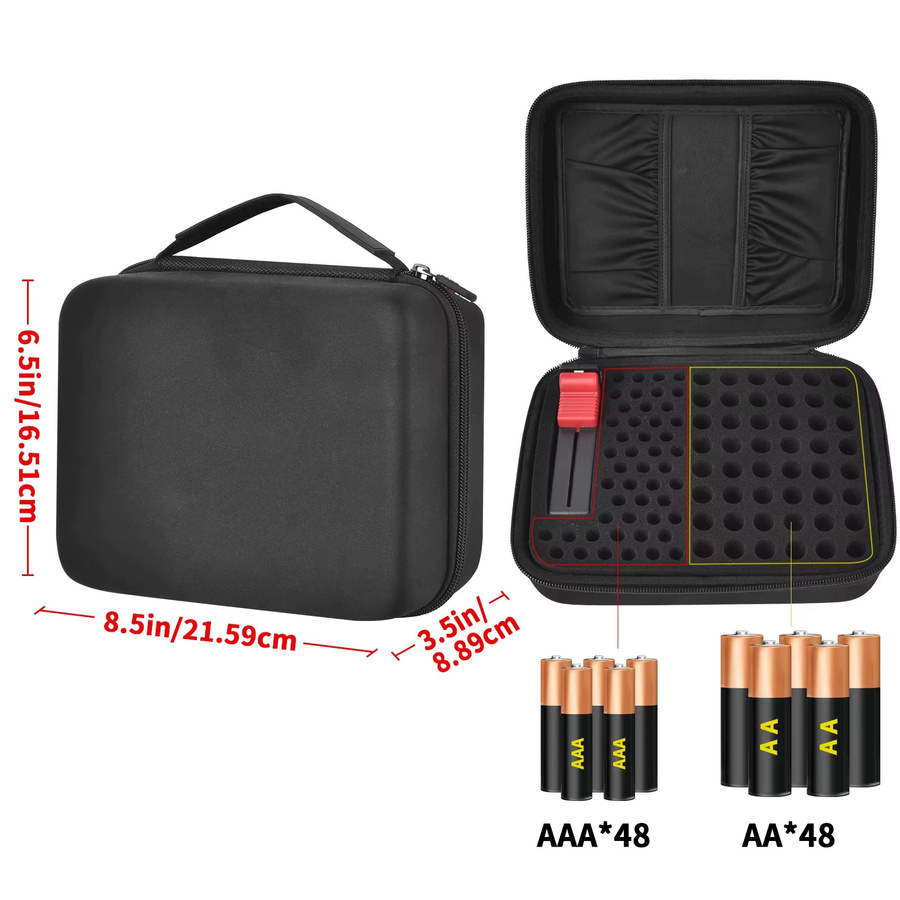 Batterie-Organizer Aufbewahrungstasche in Schwarz für insgesamt 96 Batterien (48 x AA und 48 x AAA) inklusive Batterietester und 2 Zubehörtaschen - Bild 2