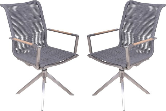 Garden Pleasure Gartensessel Rubiera 2er Set aus Stahl mit Armlehnen in Silber-Schwarz gebürstet - Bild 1