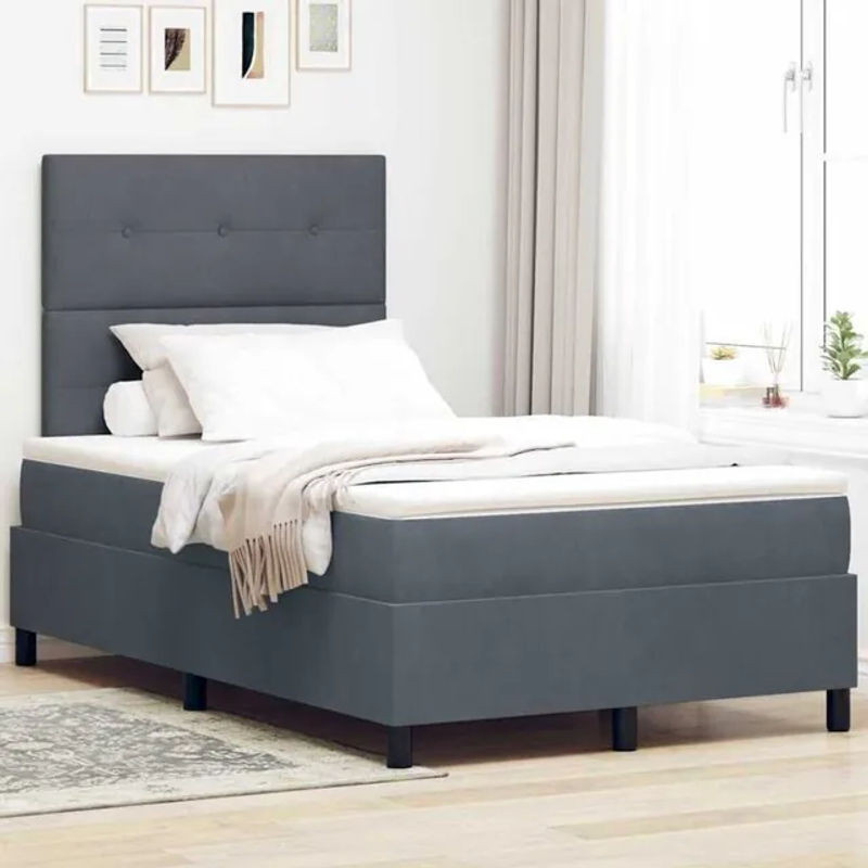Vidaxl Boxspringbett mit Matratze aus Samt in Anthrazit, B/T/H: 120 x 200 x 128 cm - Bild 1