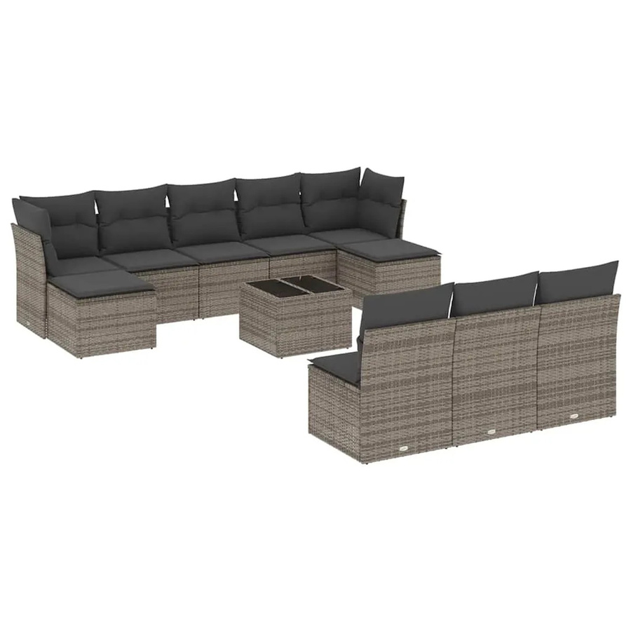vidaXL 11-teilige Garten-Sofagarnitur aus Poly-Rattan mit Kissen in Grau - Bild 2