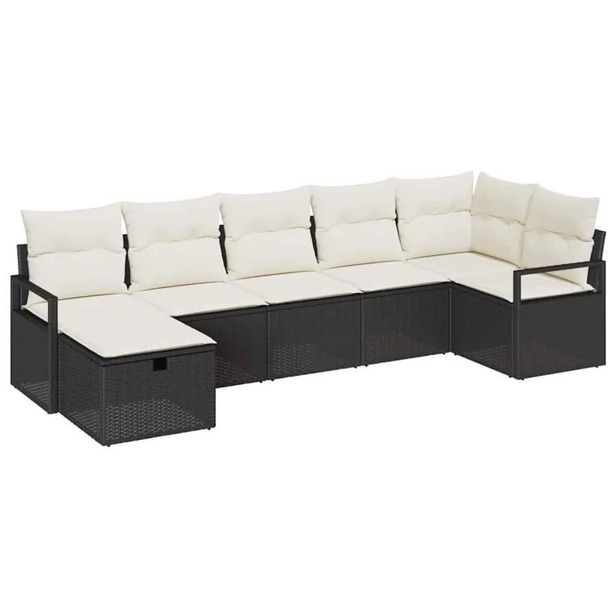 vidaXL Garten-Sofa Set aus Poly-Rattan mit Eckelement, Ottoman und integriertem Kissen-Speicher in Schwarz und Beige - Bild 2