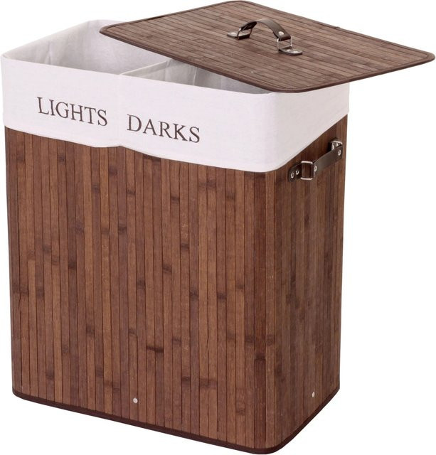Wäschekorb MCW C21 aus Bambus mit 2 Fächern, Braun, B/T/H: 63 x 55 x 34 cm - Bild 2