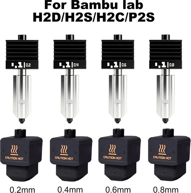 H2D P2S Hotend-Kit für Bambu Lab mit austauschbaren Düsen 0,2/0,4/0,6/0,8 mm für FDM 3D-Drucker - Bild 1