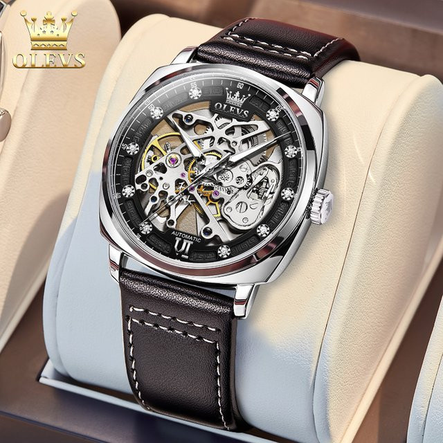 OLEVS Automatikuhr, Lederarmband, Schwarz, Herren - Bild 1
