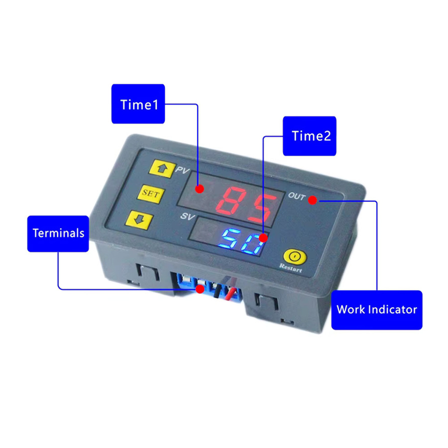 Gaqqee T3230 Digitales Zyklus-Timer-Relais mit Dual-LED-Anzeige, Verzögerung 1s-999h, DC 12V 24V AC 220V/110V für industrielle Steuerung - Bild 2