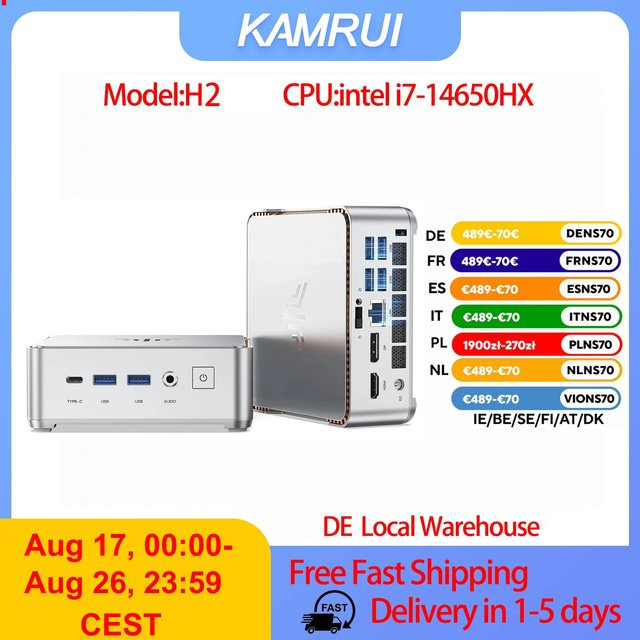 KAMRUI H2 Mini-PC mit Intel Core i7 14650HX, 32GB RAM, 1TB SSD, Silber, WiFi6 und Bluetooth 5.2 - Bild 1