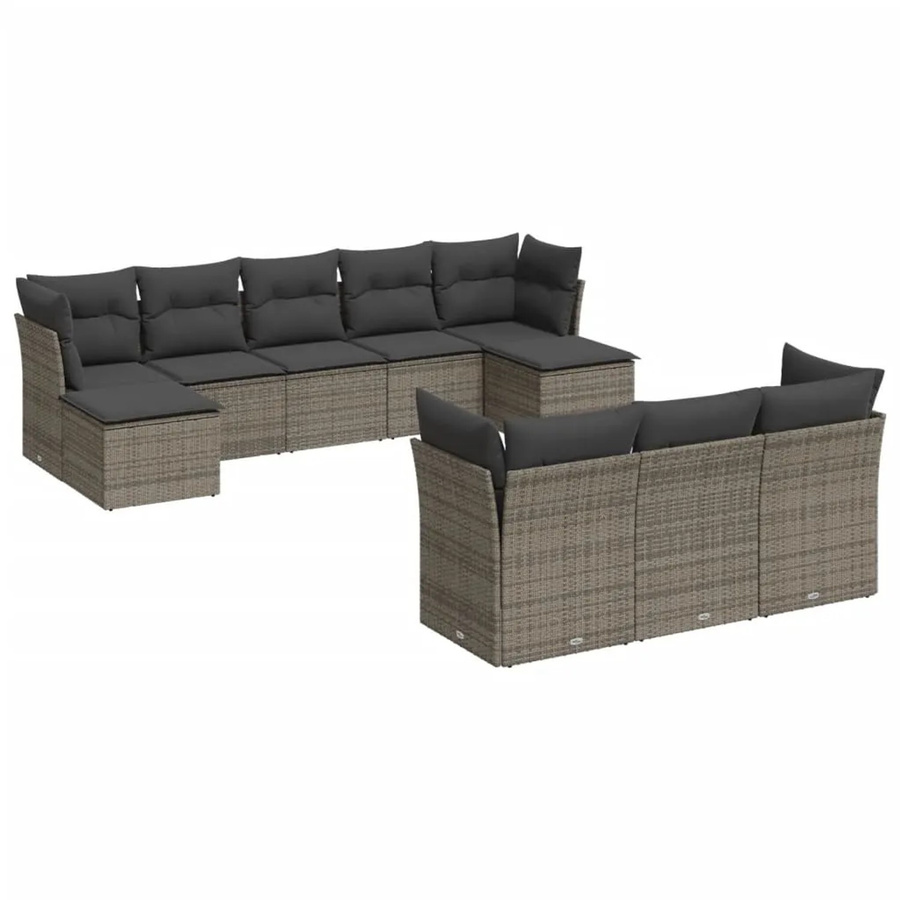 vidaXL 10-tlg. Garten-Sofagarnitur in U-Form aus grauem Poly-Rattan mit Sitzkissen und Stauraum - Bild 2