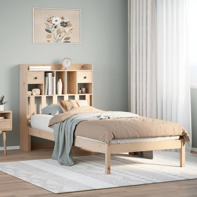 vidaXL Bücherregalbett aus Massivholz Kiefer in Natur, rustikal, B/T/H: 75 x 190 x 110 cm, ohne Matratze - Bild 2