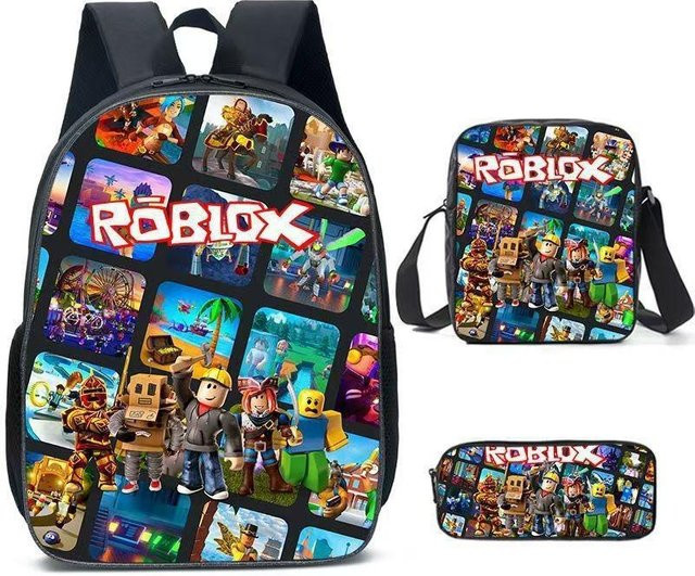 Roblox dreiteiliges Schülertäschchen mit Cartoon-Animation in Multicolour für die Schule - Bild 1