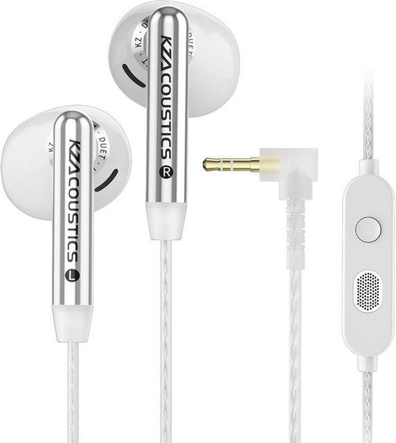 KZ Duet Hi-Fi In-Ear Kopfhörer mit Quad Core Dual Dynamic Drivers und Mikrofon, White, 3,5mm Klinke - Bild 1