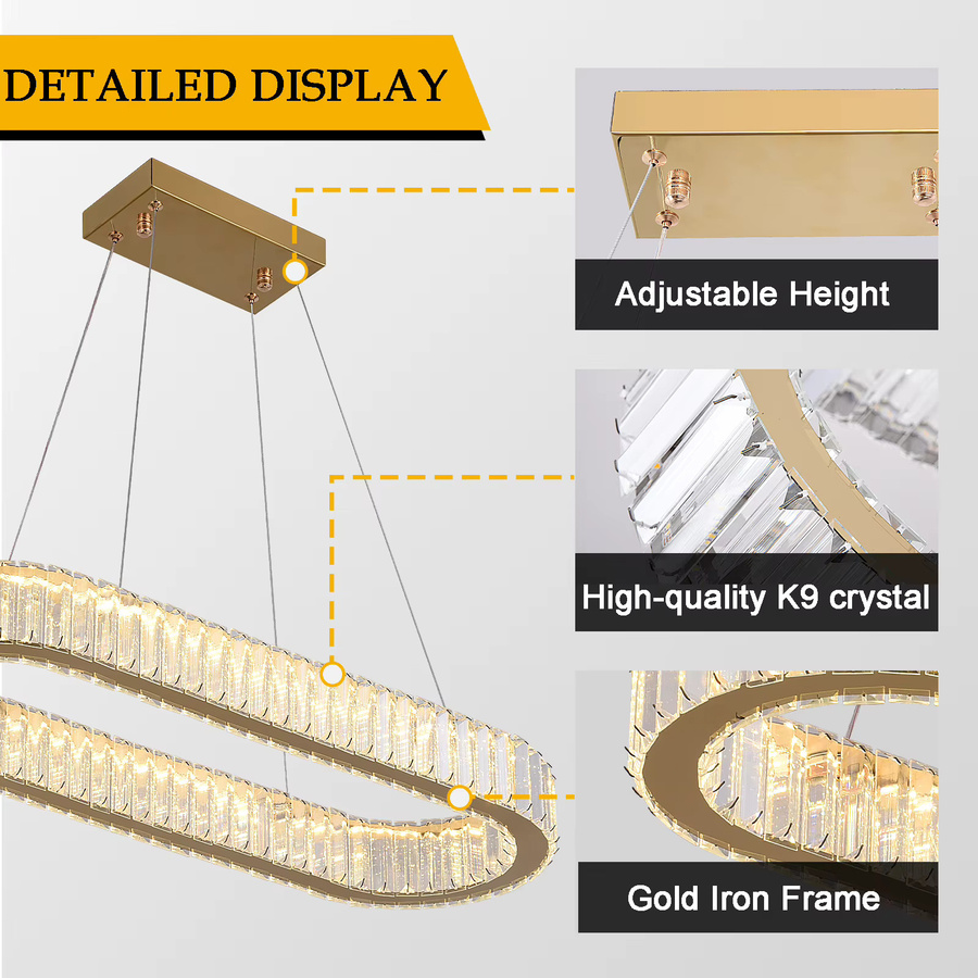 GreeLustr Moderner LED Kronleuchter in Ovalem Design mit Kristall und Metall in Gold/Messing für Wohnzimmer und Küche - Bild 4
