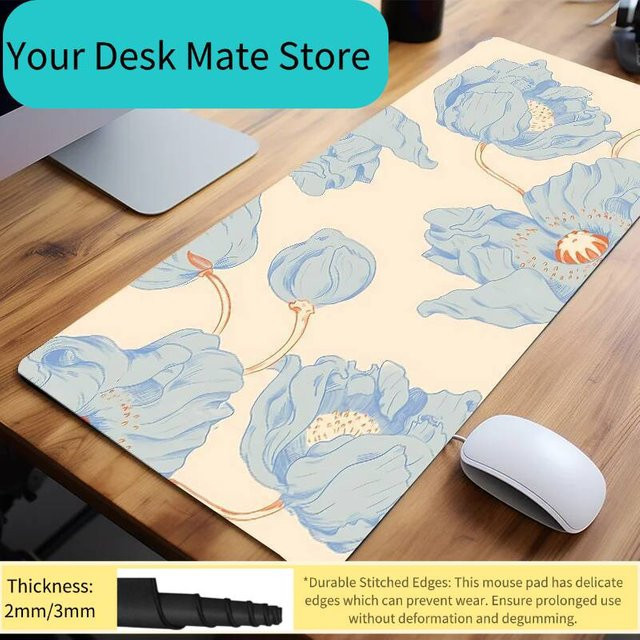 Potdemiel Gaming-Mauspad mit Blumenmuster in Blau, wasserdichte und rutschfeste Schreibtischunterlage im Vintage-Design - Bild 1