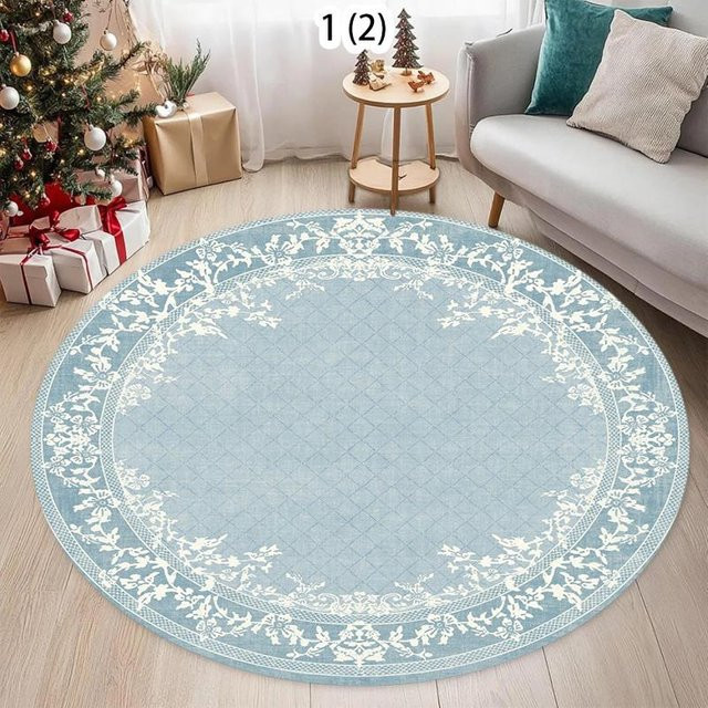 Rouxin eight Runder Teppich mit Vintage-Blumenmuster in Grün und Blau, rutschfest und waschbar, Durchmesser: 120 cm - Bild 1