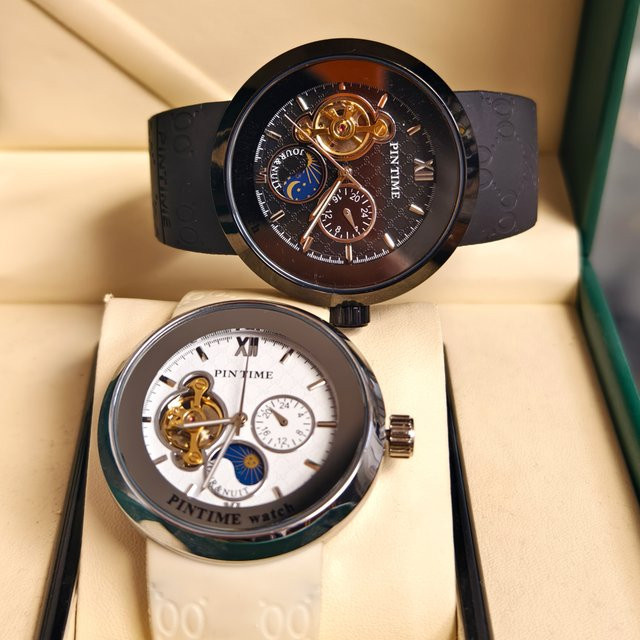 PINTIME Armbanduhr, Automatik, Schwarz, Edelstahl, Silikon, Herren - Bild 1
