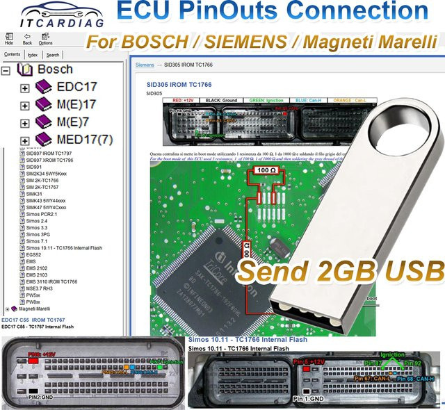 ECU-Verbindungsanleitung PinOuts und DM-Software für Bosch, Siemens, Conti und Magneti Marelli mit über 150 ECU-Modellen wie EDC 17 von ITCARDIAG - Bild 1