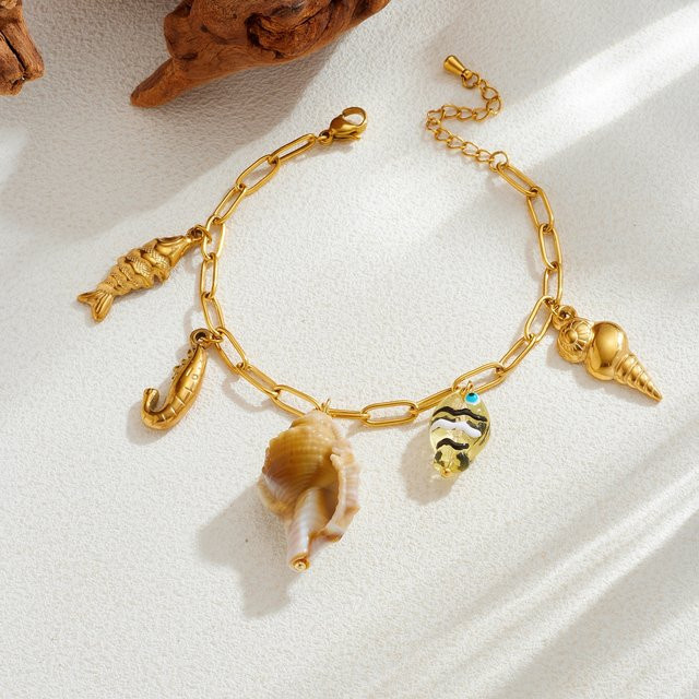 xiyanike Armband, Edelstahl, Gold, Damen, Fisch Garnelen Charm - Bild 1