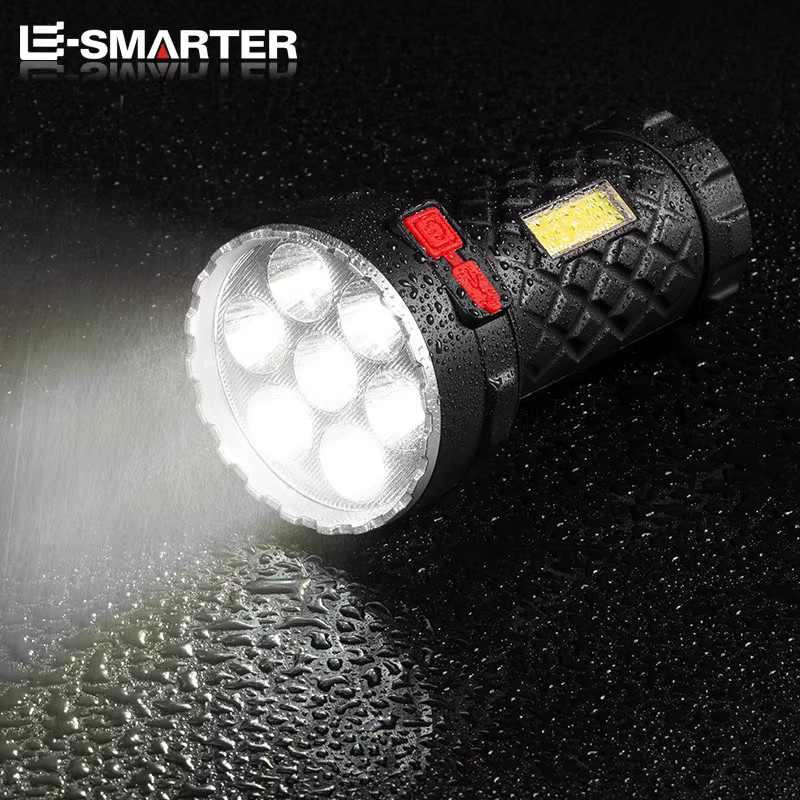 ESMARTER Tragbare LED Taschenlampe in Schwarz mit 7 LED-Lampenperlen, COB-Seitenlicht und wiederaufladbarem Akku für Outdoor und Camping - Bild 4