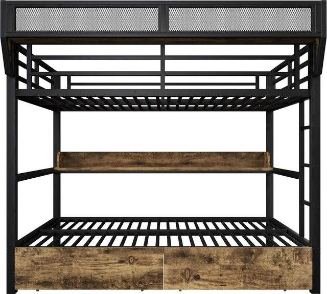 Merax Etagenbett aus Metall und MDF mit LED-Unterbettbeleuchtung und Schubladen, Schwarz, B/T/H: 204 x 140 x 176,5 cm - Bild 1