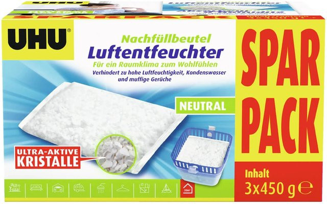 UHU Luftentfeuchter Nachfüllbeutel Spar-Pack, 3 x 450 g - Bild 1